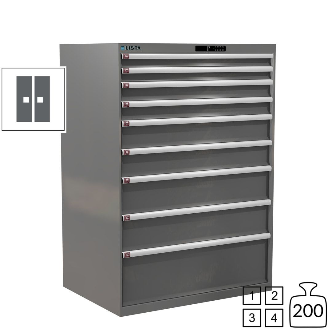 Lista Schubladenschrank - 12.550.010 - 1.450x1.023x725 mm (HxBxT) - 9 Schubladen - 200 kg - Key Lock - lichtblau (RAL 5012)
