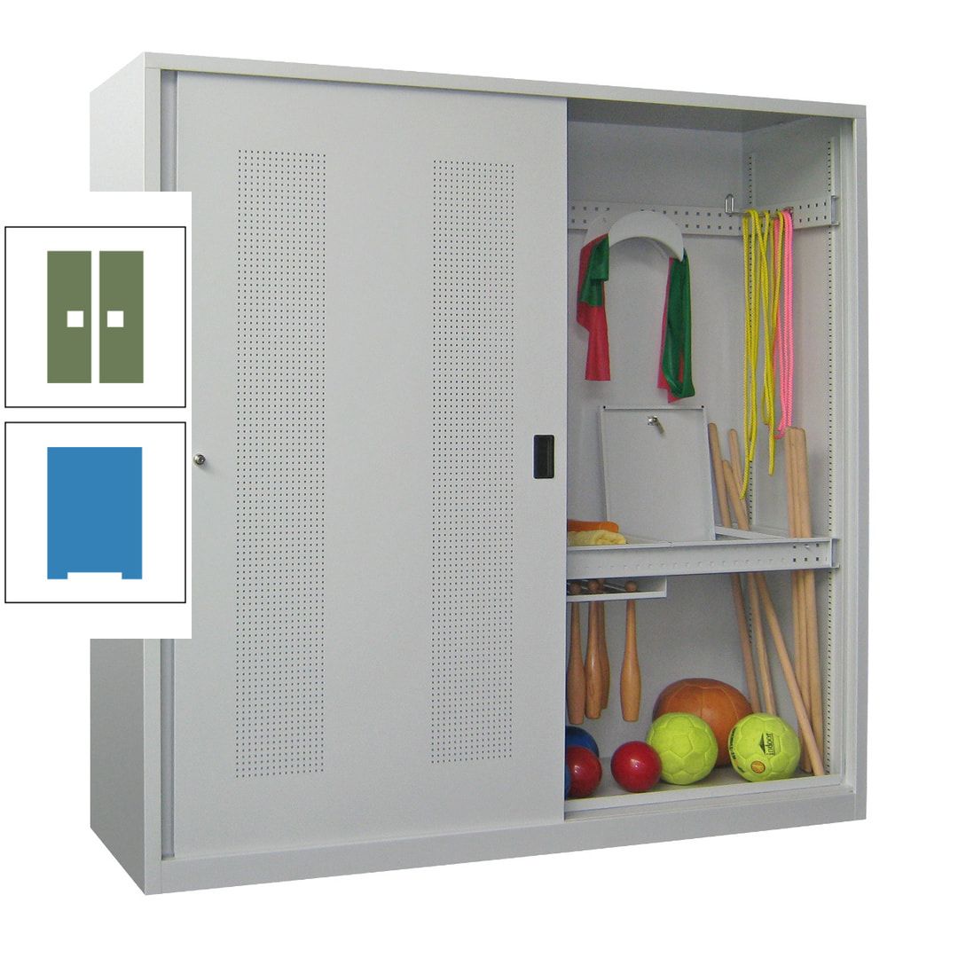 Ballschrank - Schiebetüren mit Lochfeld - Trennwand - 1.950x2.000x600 mm (HxBxT) - anthrazitgrau