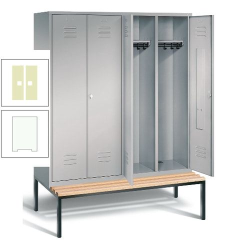 Doppel-Spindschrank, Buche Sitzbank untergebaut, 4 Abteile a 400 mm, Korpus lichtgrau, Tür anthrazitgrau, 2.090 x 1.590 x 815 mm (HxBxT)