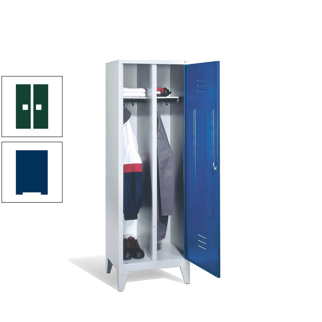 Doppel-Spind mit Großtür, Garderobenschrank mit Füßen, 2 Abteile a 300 mm, Korpus anthrazitgrau, Tür anthrazitgrau, 1.850 x 610 x 500 mm (HxBxT)
