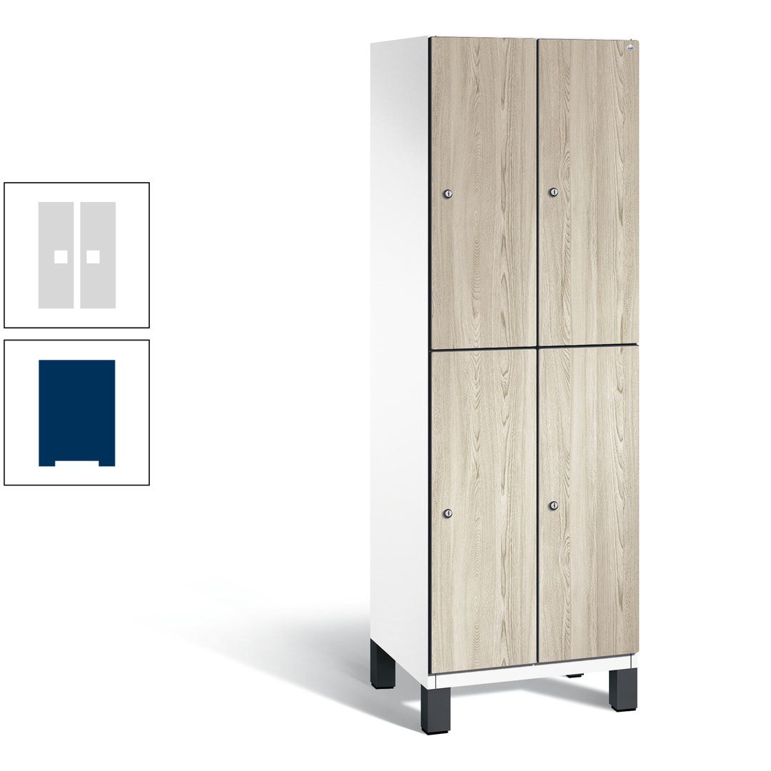 Fächerschrank, Garderobenschrank, mit Füßen, 2 Abteile, 1.980 x 600 x 525 mm (HxBxT), Korpus anthrazitgrau, Tür Donau-Ahorn
