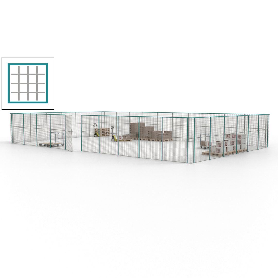 Maschinen Schutzgitter - Hallentrennwand - Sicherheitszaun - Tür - 48 m - 2.200 x 15.400 x 9.400 mm (HxBxT) - enzianblau