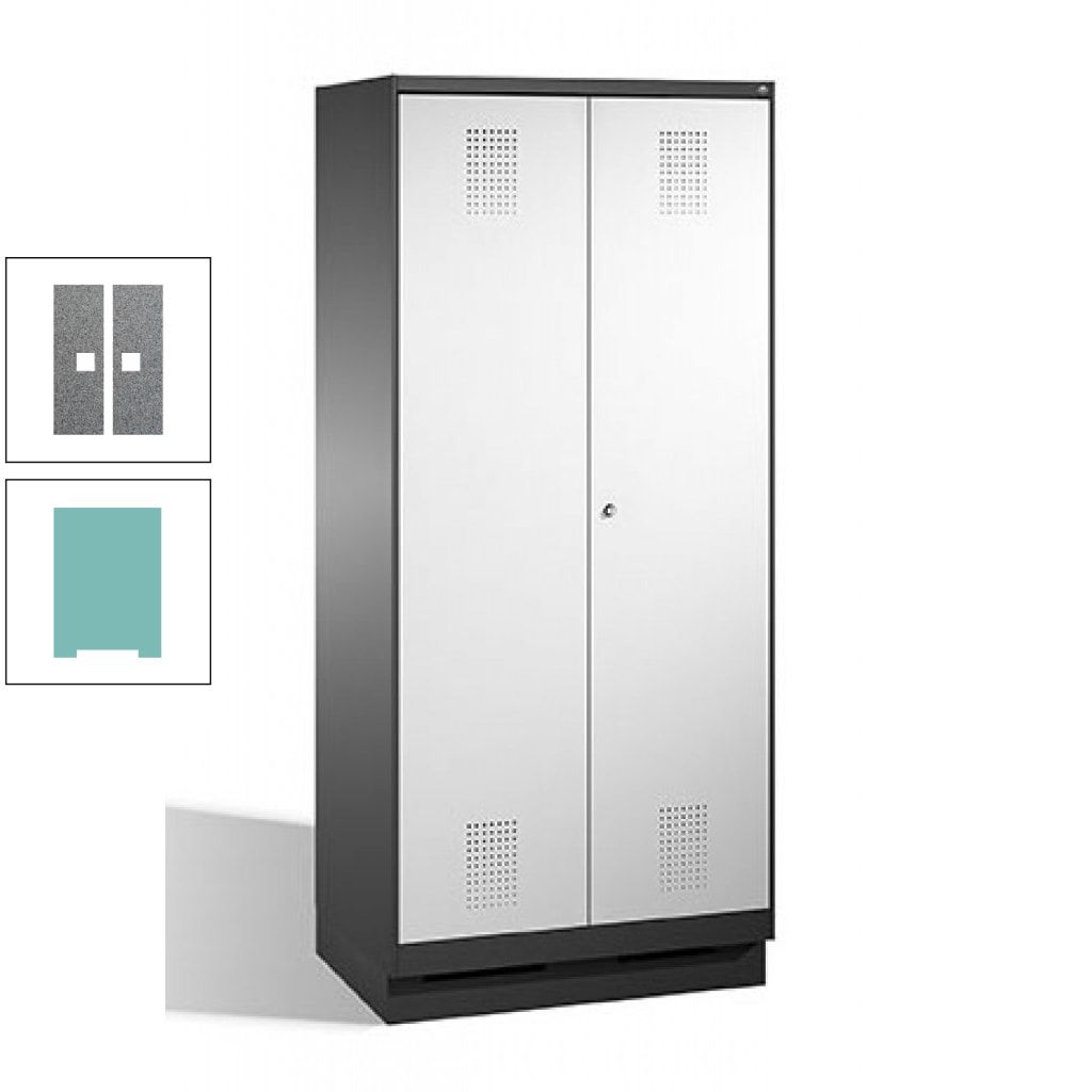 Doppel-Spind, Doppeltüren, Garderobenschrank mit Sockel, 2 Abteile a 400 mm, Korpus anthrazitgrau, Tür anthrazitgrau, 1.800 x 800 x 500 mm (HxBxT)