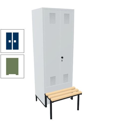 Doppel-Spind, Garderobenschrank, Buche Sitzbank integriert, 2 Abteile a 400 mm, Korpus anthrazitgrau, Tür anthrazitgrau, 1.850 x 800 x 815 mm (HxBxT)