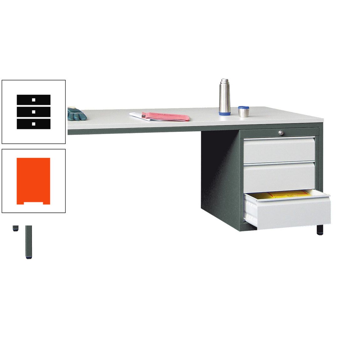 Meisterschreibtisch - 3 Schubladen 150 / 175 mm - 720 x 1.700 x 800 mm (HxBxT) - anthrazitgrau