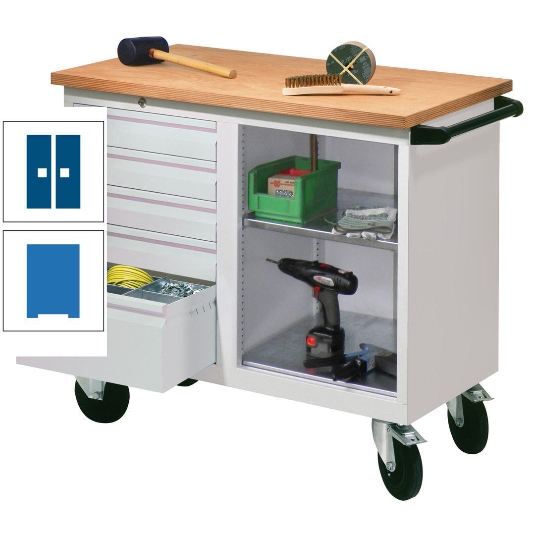 Mobile Werkbank - Werkstattwagen - 915 x 1.090 x 600 mm - 5 Schubladen und Ablagefach - anthrazitgrau