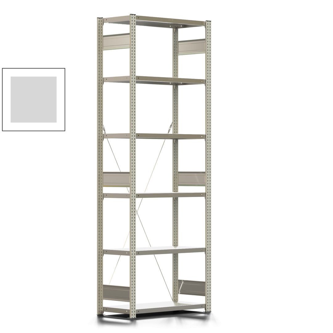 Fachbodenregal mit Tiefenriegel - 350 kg - 2.500 x 875 x 426 mm (HxBxT) - Anbauregal - 6 Böden - enzianblau - Lagerregal - Steckregal BERT