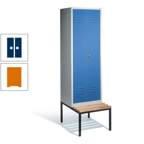 Doppel-Spindschrank, Buche Sitzbank untergebaut, 2 Abteile a 300 mm, Korpus lichtgrau, Tür anthrazitgrau, 2.090 x 610 x 815 mm (HxBxT)
