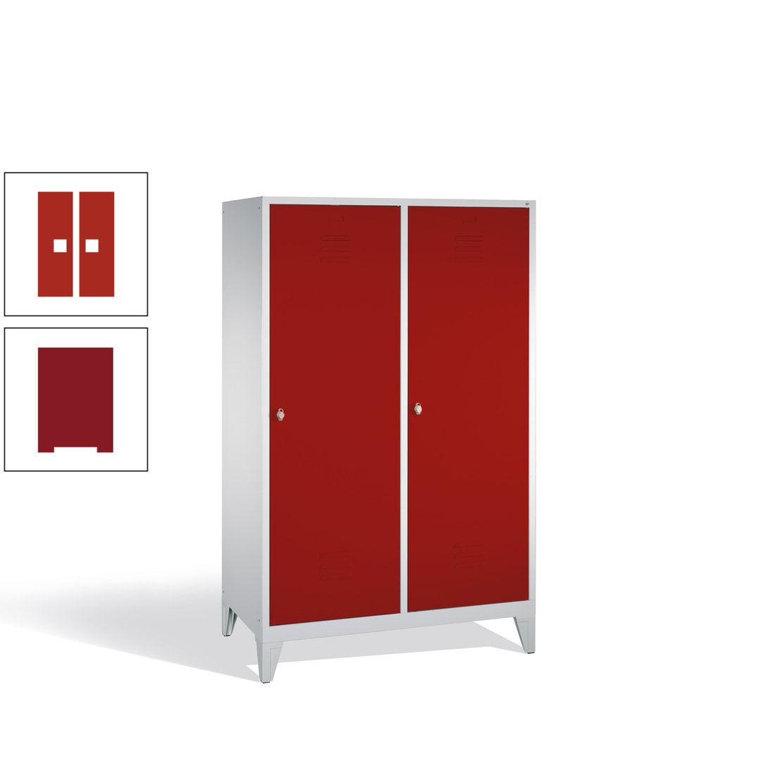 Doppel-Spind mit 2 Großtüren, Garderobenschrank mit Füßen, 4 Abteile a 300 mm, Korpus anthrazitgrau, Tür anthrazitgrau, 1.850 x 1.190 x 500 mm (HxBxT)