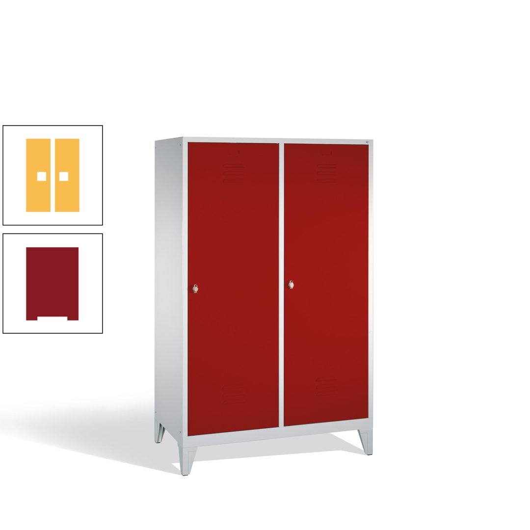 Doppel-Spind mit 2 Großtüren, Garderobenschrank mit Füßen, 4 Abteile a 300 mm, Korpus anthrazitgrau, Tür anthrazitgrau, 1.850 x 1.190 x 500 mm (HxBxT)