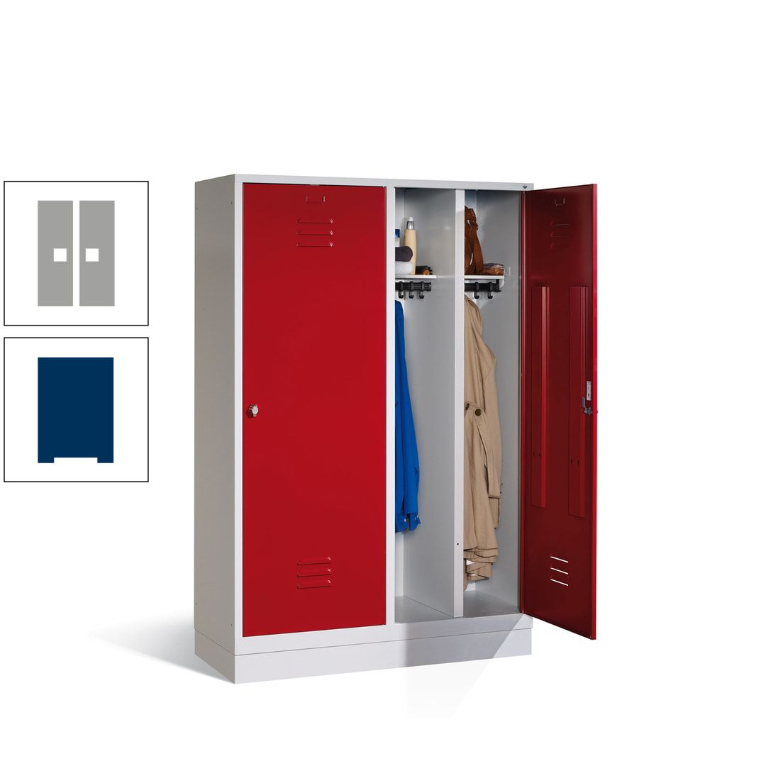 Doppel-Spind mit Großtüren, Garderobenschrank mit Sockel, 4 Abteile a 300 mm, Korpus anthrazitgrau, Tür anthrazitgrau, 1.800 x 1.190 x 500 mm (HxBxT)