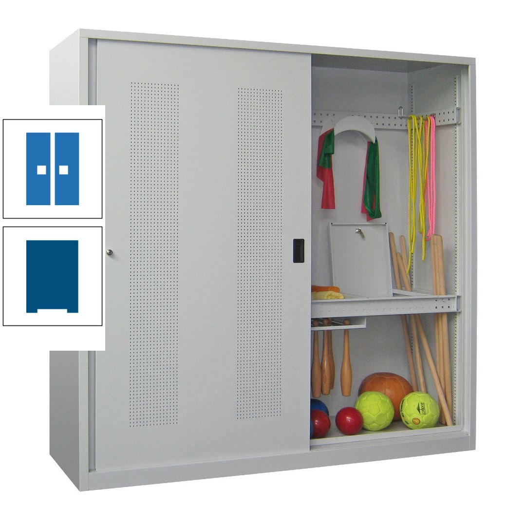 Ballschrank - Schiebetüren mit Lochfeld - Trennwand - 1.950x2.000x600 mm (HxBxT) - anthrazitgrau