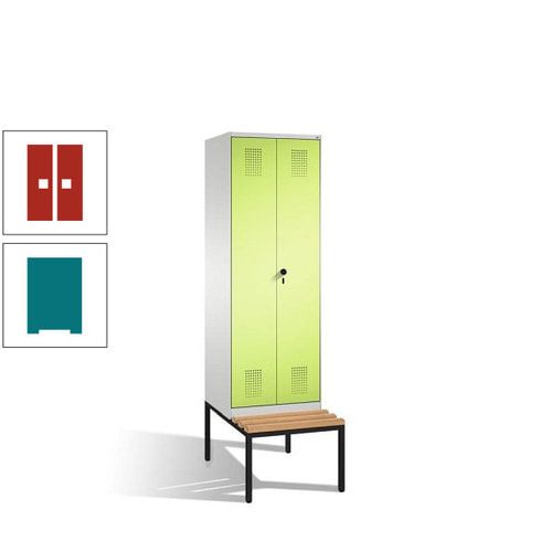 Doppel-Spind, Garderobenschrank, Buche Sitzbank untergebaut, 2 Abteile a 300 mm, Korpus anthrazitgrau, Tür anthrazitgrau, 2.090 x 600 x 815 mm (HxBxT)