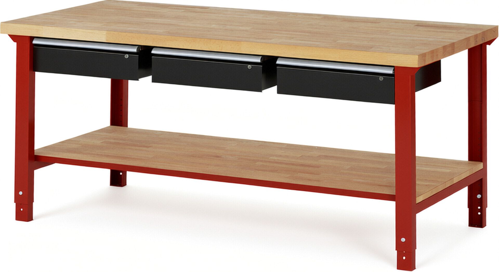 Werkbank mit Ablage - 3 Schubladen - 150:3 - höhenverstellbar 790 - 1.140 mm - 2.000 x 900 mm (BxT) - 750 kg - Buche - Anthrazitgrau