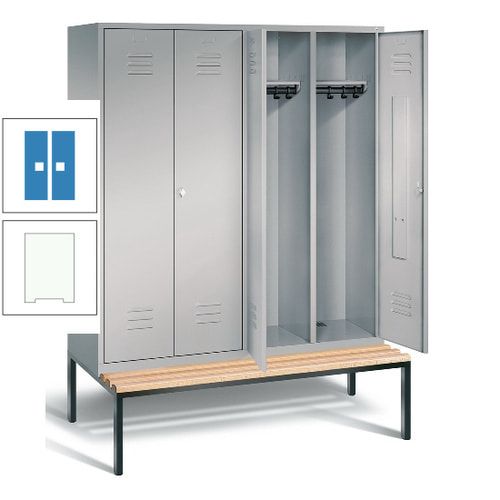 Doppel-Spindschrank, Buche Sitzbank untergebaut, 4 Abteile a 400 mm, Korpus lichtgrau, Tür anthrazitgrau, 2.090 x 1.590 x 815 mm (HxBxT)