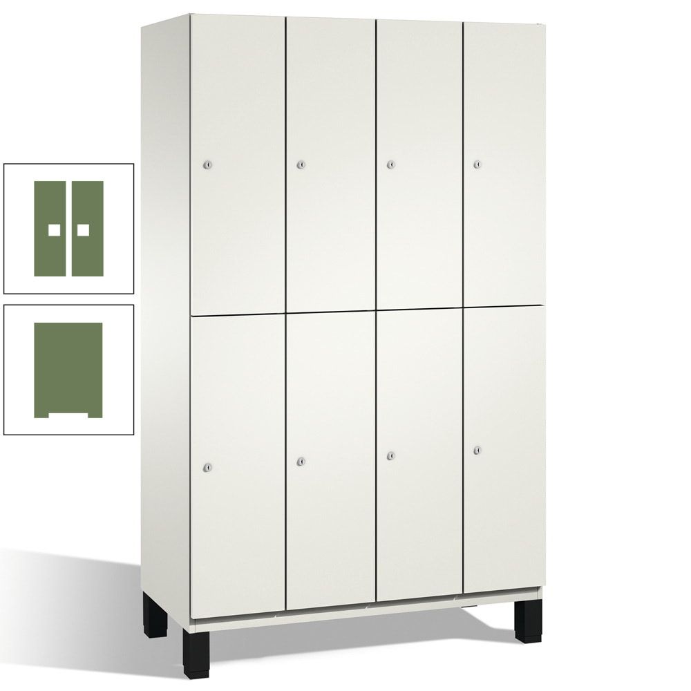 Fächerschrank, Stahlschrank, doppelstöckig, 8 Fächer, mit Füßen, Korpus enzianblau, Tür Fernblau, 1.980 x 1.200 x 525 mm (HxBxT)