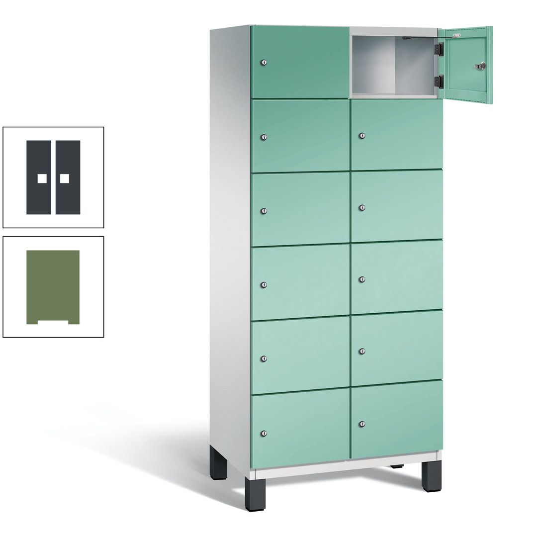 Fächerschrank, Stahlschrank, 12 Fächer, Türöffnungsbegrenzer, Füße, 1.980 x 800 x 525 mm (HxBxT), Korpus anthrazitgrau, Front anthrazitgrau