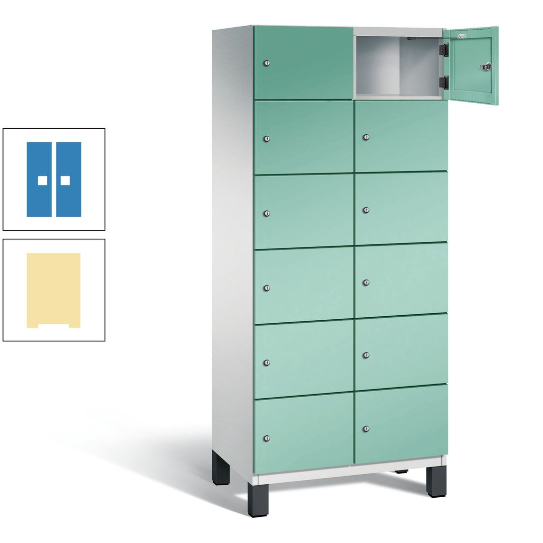 Fächerschrank, Stahlschrank, 12 Fächer, Türöffnungsbegrenzer, Füße, 1.980 x 800 x 525 mm (HxBxT), Korpus anthrazitgrau, Front anthrazitgrau