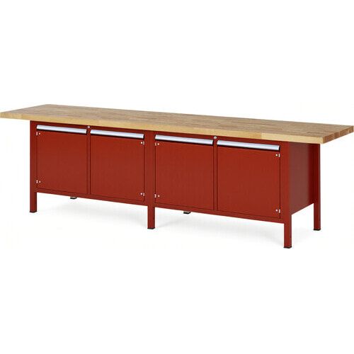 Werkbank mit 4 Schränken - höhenverstellbar 840-1.040 mm - 3.000 x 700 mm (BxT) - Traglast 1.250 kg - Buche - Anthrazitgrau