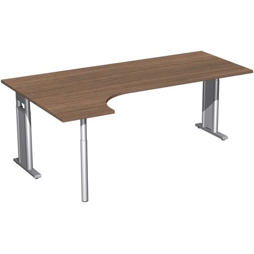 Eckschreibtisch, Ecke links, Füße einseitig verkürzt, C-Fuß Pro, höhenverstellbar, 680-820 x 1.600 x 1.200 mm (HxBxT), Dekor Ahorn