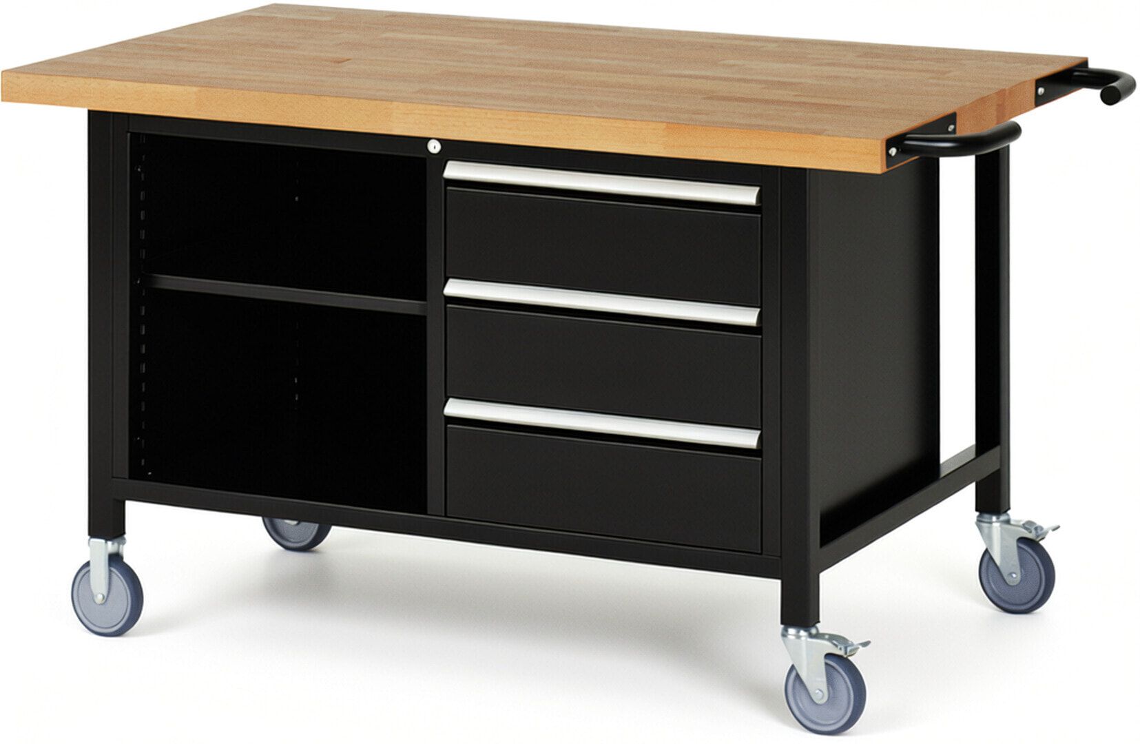 Mobile Werkbank, 2 Ablageböden - 3 Schubladen - Teilauszug - 180:3 - Höhe 880-1.080 mm - 1.500 x 900 mm - 450 kg - Anthrazitgrau