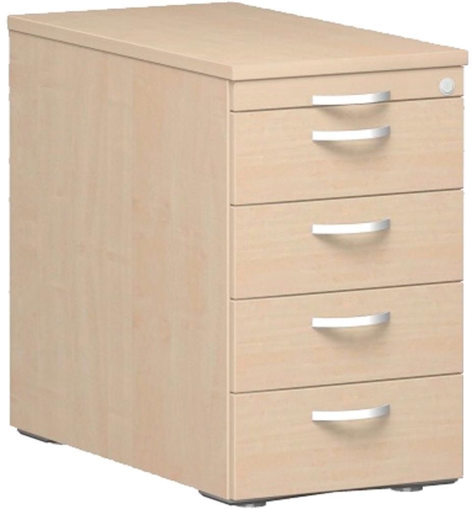 Standcontainer, 4 Schubladen, Ordnungsfach, Zentralverschluss, 720 x 438 x 800 mm (HxBxT), Front Ahorn, Oberboden Ahorn, Korpus Ahorn