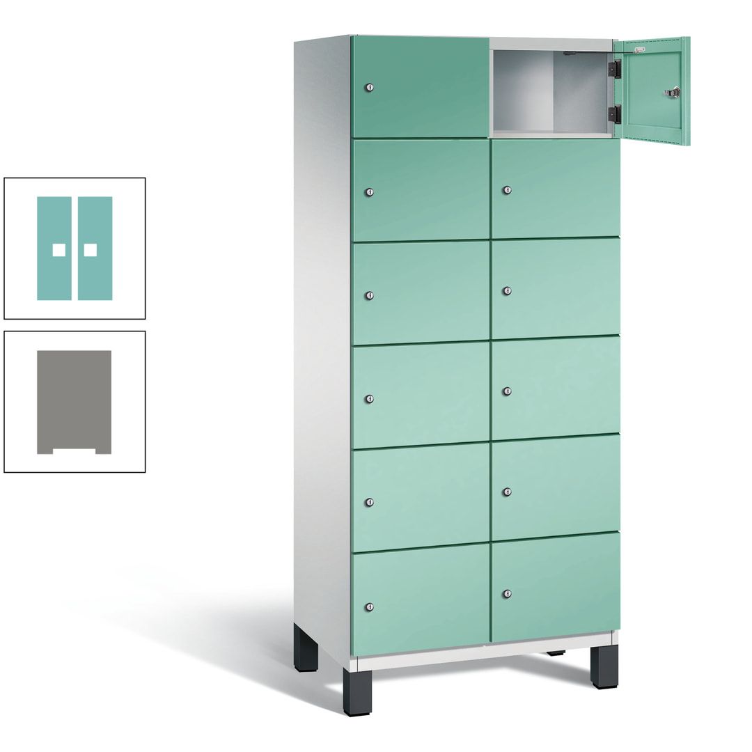 Fächerschrank, Stahlschrank, 12 Fächer, Türöffnungsbegrenzer, Füße, 1.980 x 800 x 525 mm (HxBxT), Korpus anthrazitgrau, Front anthrazitgrau
