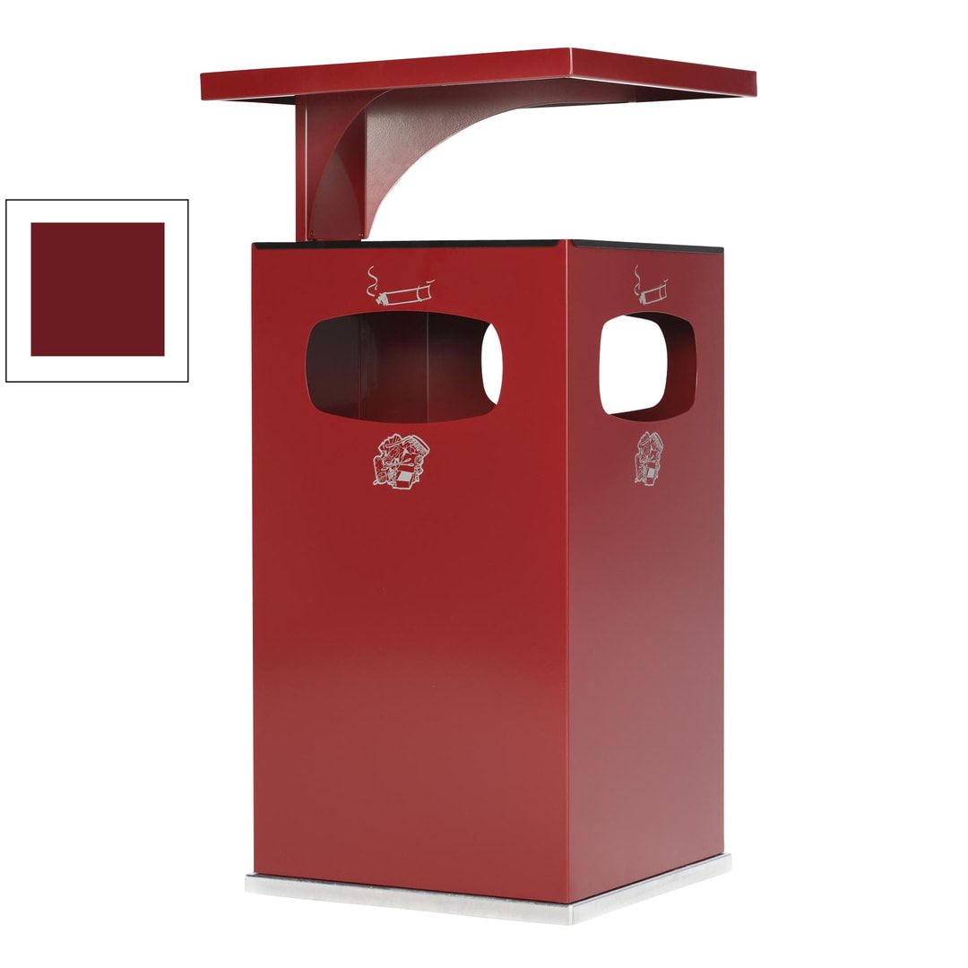 Abfallsammler mit Ascher und Dach - eckig - Volumen 72 l - 955 x 500 x 500 mm (HxBxT) - Antik silber