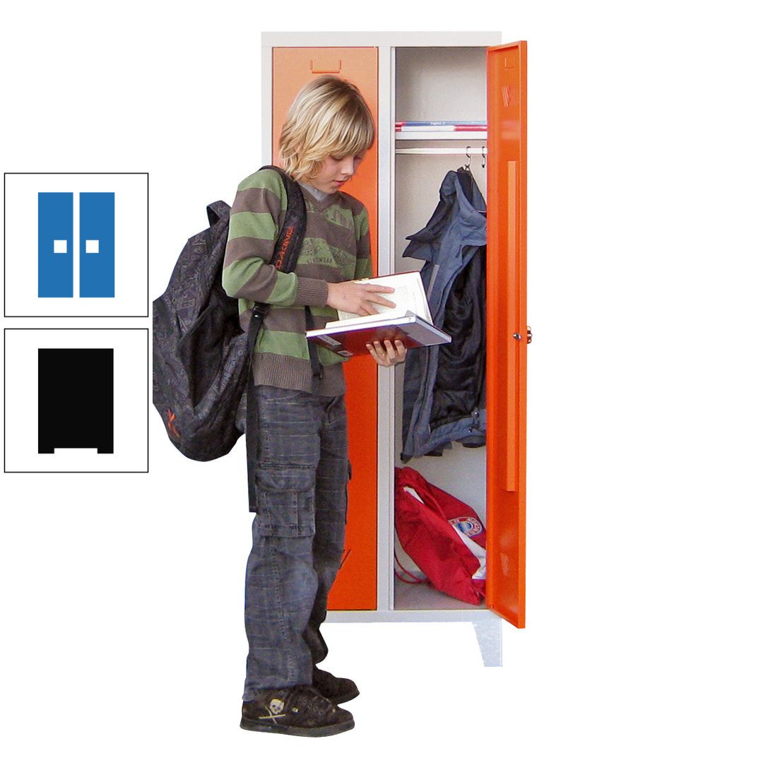 Spindschrank f. Schulen - mit Füßen - Höhe 1.600 mm - 3 Abteile a 300 mm - Drehriegel - anthrazitgrau