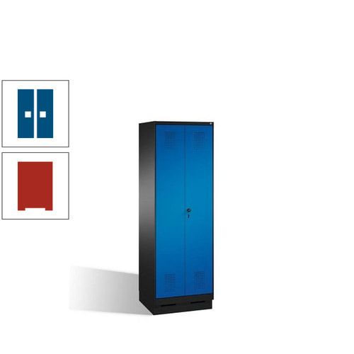 Doppel-Spind, Doppeltüren, Garderobenschrank mit Sockel, 2 Abteile a 300 mm, Korpus anthrazitgrau, Tür anthrazitgrau, 1.800 x 600 x 500 mm (HxBxT)
