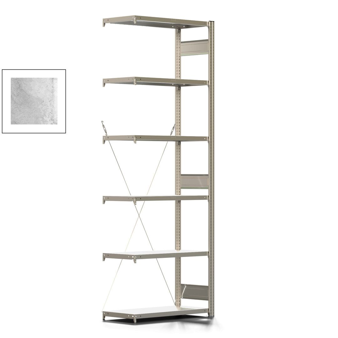 Fachbodenregal mit Tiefenriegel - 350 kg - 2.500 x 875 x 426 mm (HxBxT) - Anbauregal - 6 Böden - enzianblau - Lagerregal - Steckregal BERT