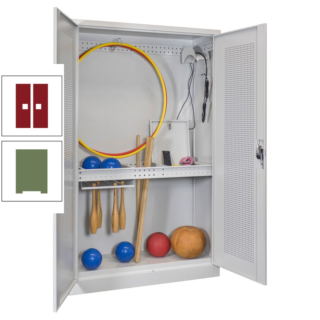 Sportschrank - Lochfeldtüren - Variante 1 - 1.950x1.200x500 mm (HxBxT) - anthrazitgrau