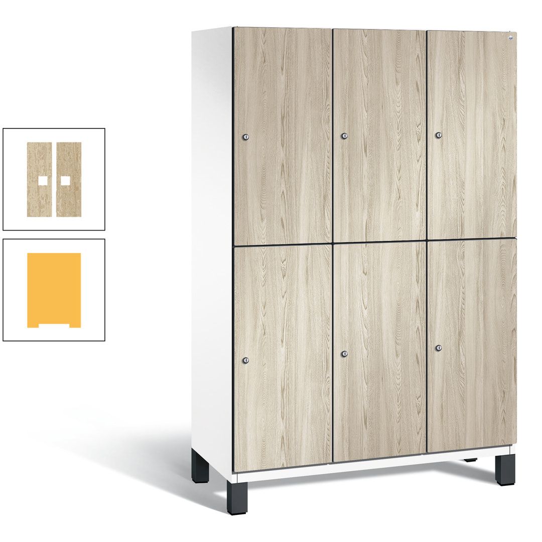 Fächerschrank, Garderobenschrank, mit Füßen, 3 Abteile, 1.980 x 1.200 x 525 mm (HxBxT), Korpus anthrazitgrau, Tür Donau-Ahorn