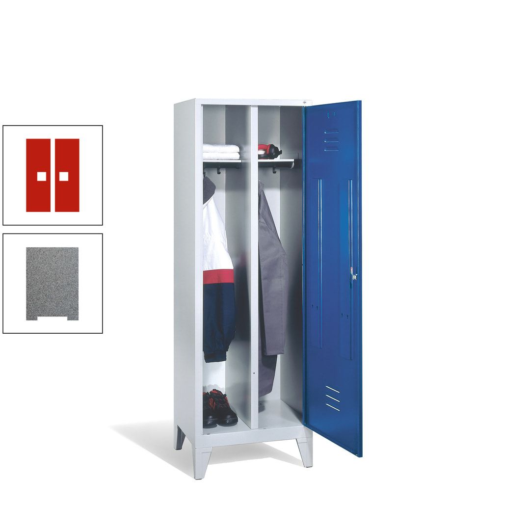 Doppel-Spind mit Großtür, Garderobenschrank mit Füßen, 2 Abteile a 300 mm, Korpus anthrazitgrau, Tür anthrazitgrau, 1.850 x 610 x 500 mm (HxBxT)