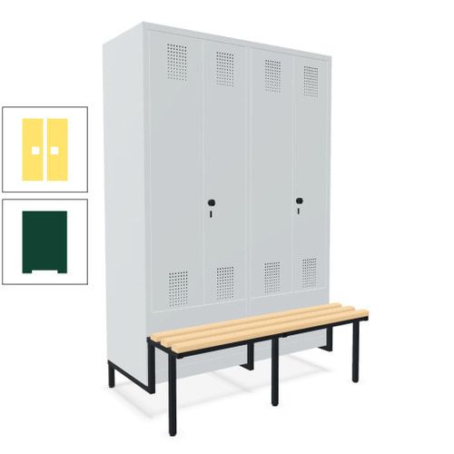 Doppel-Spind, Garderobenschrank, Buche Sitzbank integriert, 4 Abteile 300 mm, Korpus anthrazitgrau, Tür anthrazitgrau, 1.850 x 1.200 x 815 mm (HxBxT)