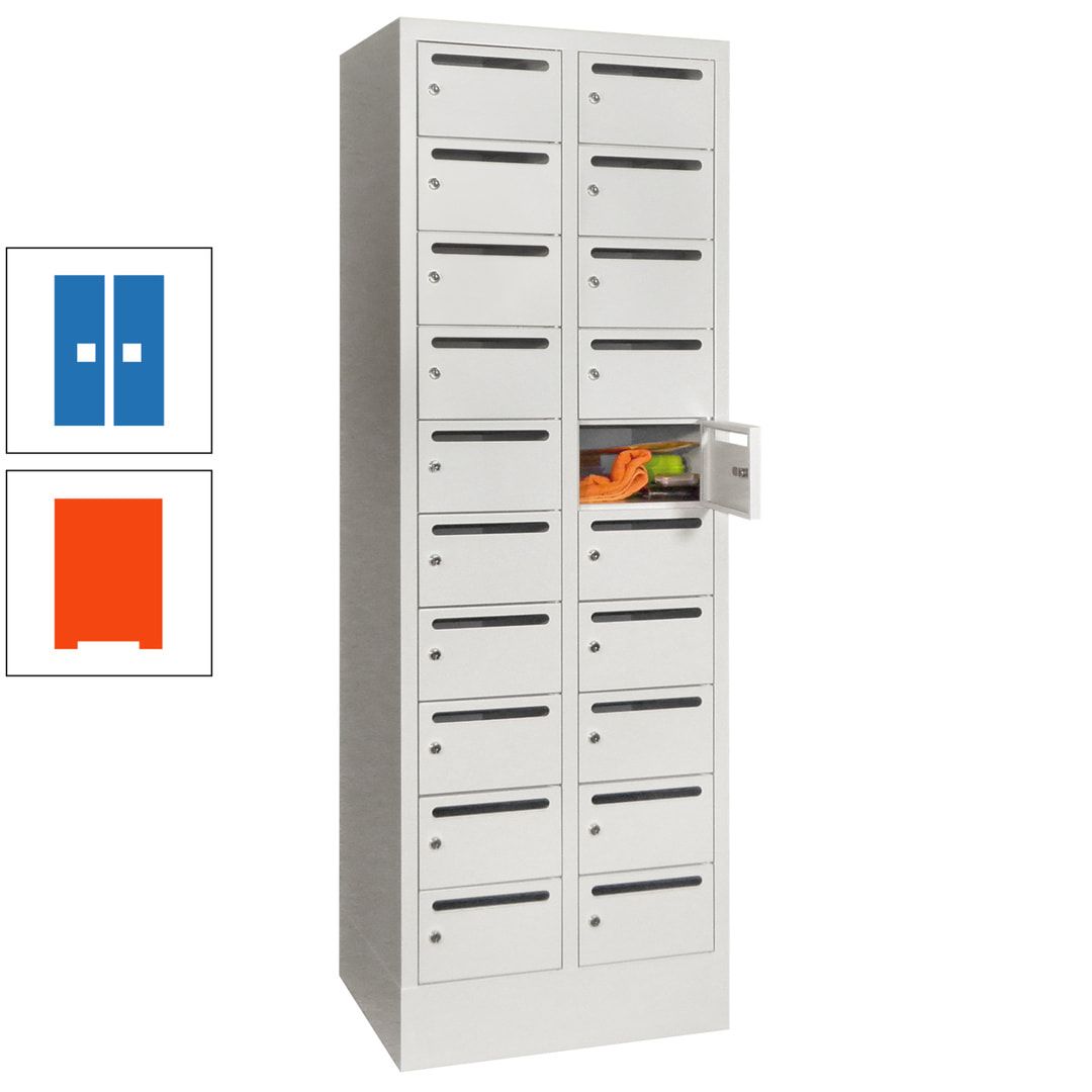 Postverteilerschrank, Schließfachschrank, 2 Abteile a 300 mm, 20 Fächer, 1.850 x 600 x 500 mm (HxBxT), Korpus anthrazitgrau, Front anthrazitgrau