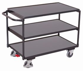 Tischwagen, 3 Etagen, Winkelstahl, Holzwerkstoff,Traglast 250 kg, Gewicht 45 kg, Ladefläche 525/625 x 1.025/1.175 mm (BxT), 850 mm hoch, anthrazitgrau