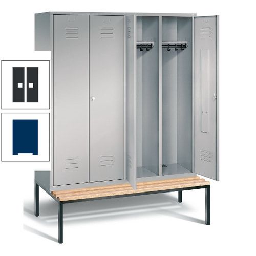 Doppel-Spindschrank, Buche Sitzbank untergebaut, 4 Abteile a 400 mm, Korpus lichtgrau, Tür anthrazitgrau, 2.090 x 1.590 x 815 mm (HxBxT)