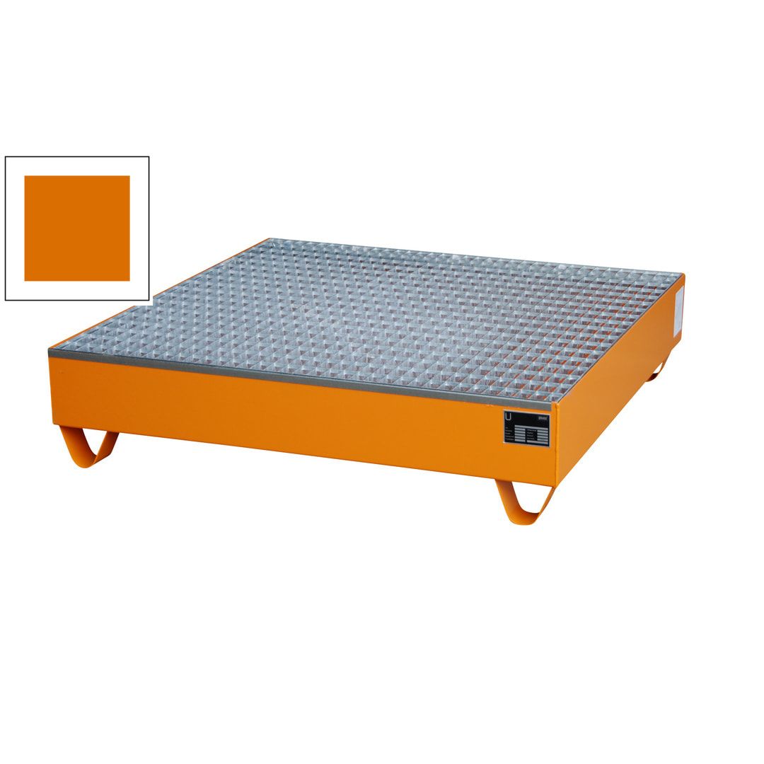 Auffangwanne - 1.200 x 1.200 mm (BxT) - 216 l - Füße - Gitterrost - feuerrot