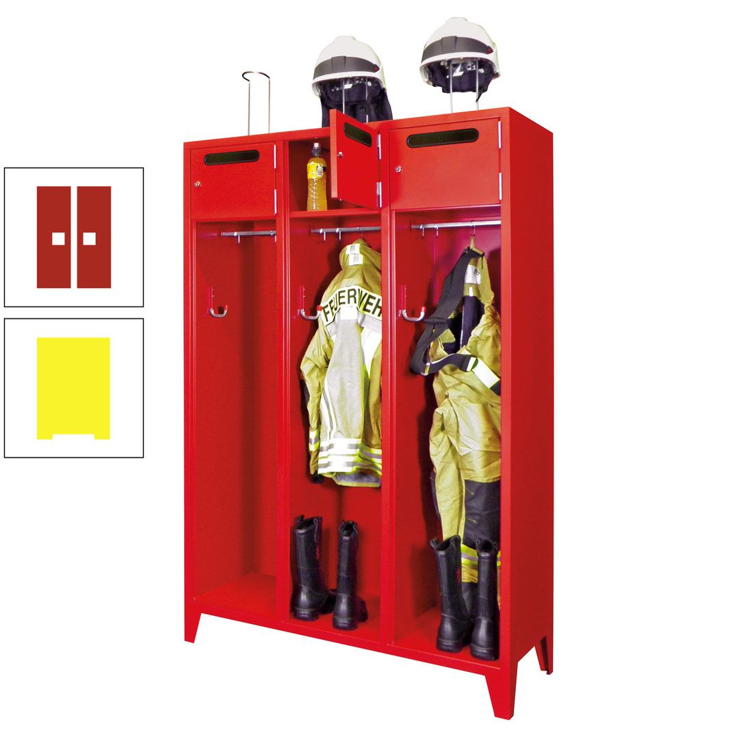 Feuerwehrschrank - 3 Abteile - Ablagefach mit Tür, Einwurfschlitz - 2.100 x 1.230 x 500 mm (HxBxT) - anthrazitgrau