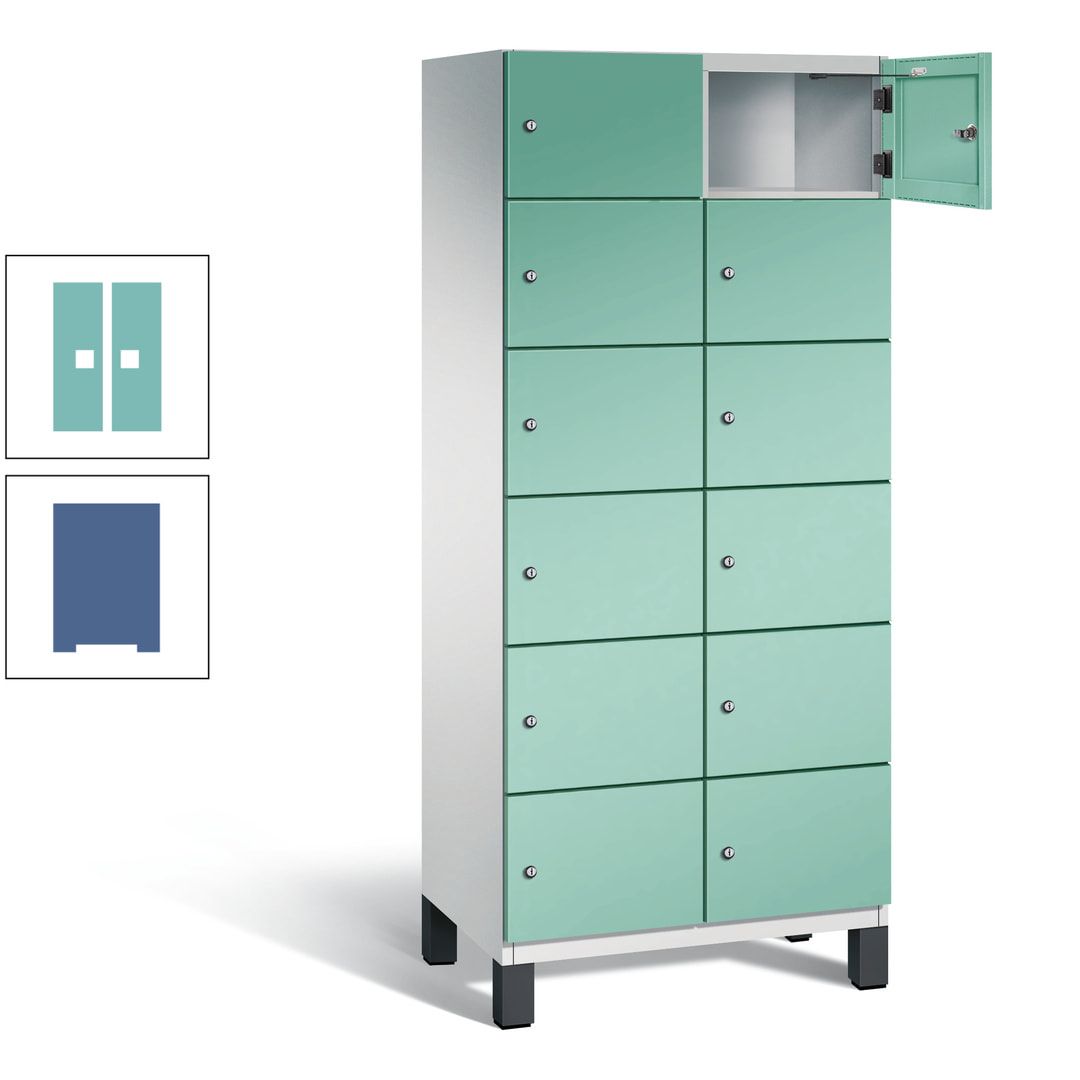 Fächerschrank, Stahlschrank, 12 Fächer, Türöffnungsbegrenzer, Füße, 1.980 x 800 x 525 mm (HxBxT), Korpus anthrazitgrau, Front anthrazitgrau