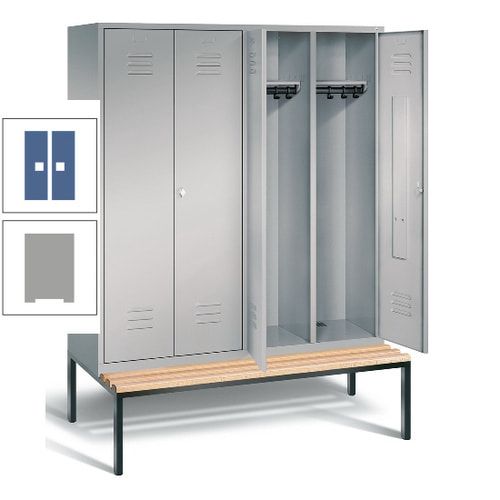 Doppel-Spindschrank, Buche Sitzbank untergebaut, 4 Abteile a 400 mm, Korpus lichtgrau, Tür anthrazitgrau, 2.090 x 1.590 x 815 mm (HxBxT)