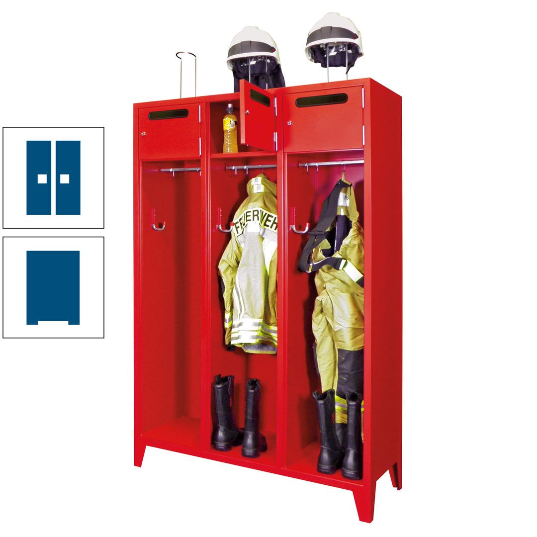 Feuerwehrschrank - 3 Abteile - Ablagefach mit Tür, Einwurfschlitz - 2.100 x 1.230 x 500 mm (HxBxT) - anthrazitgrau