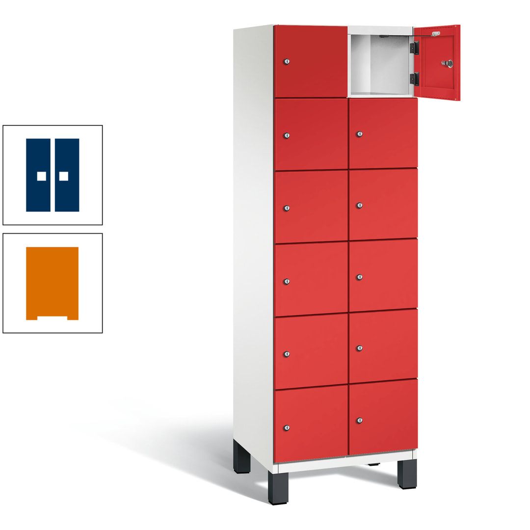Fächerschrank, Stahlschrank, 12 Fächer, Türöffnungsbegrenzer, Füße, 1.980 x 600 x 525 mm (HxBxT), Korpus anthrazitgrau, Front anthrazitgrau