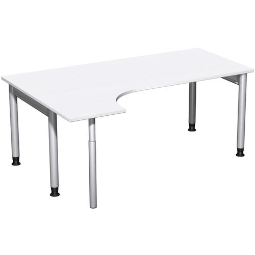 Eckschreibtisch, Ecke links, Füße einseitig verkürzt, 4-Fuß Pro, höhenverstellbar, 680-800 x 1.600 x 1.200 mm (HxBxT), Dekor Ahorn