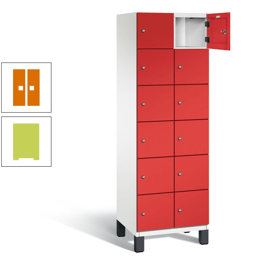 Fächerschrank, Stahlschrank, 12 Fächer, Türöffnungsbegrenzer, Füße, 1.980 x 600 x 525 mm (HxBxT), Korpus anthrazitgrau, Front anthrazitgrau