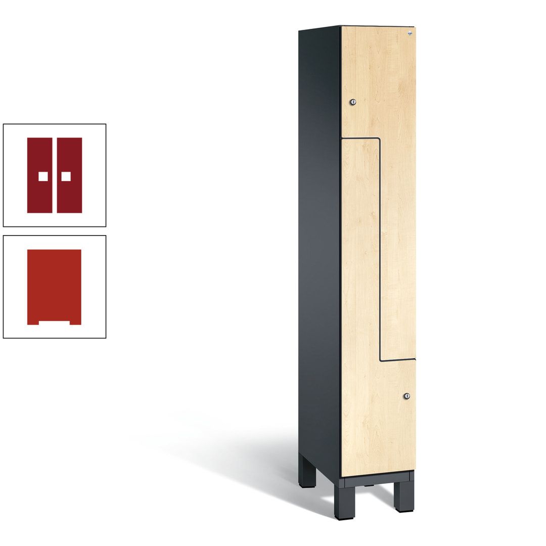 Z-Garderobenspind mit Füßen, 2 Personen, 1.980 x 300 x 525 mm (HxBxT), Korpus anthrazitgrau, Tür anthrazitgrau