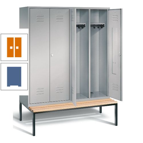 Doppel-Spindschrank, Buche Sitzbank untergebaut, 4 Abteile a 400 mm, Korpus lichtgrau, Tür anthrazitgrau, 2.090 x 1.590 x 815 mm (HxBxT)