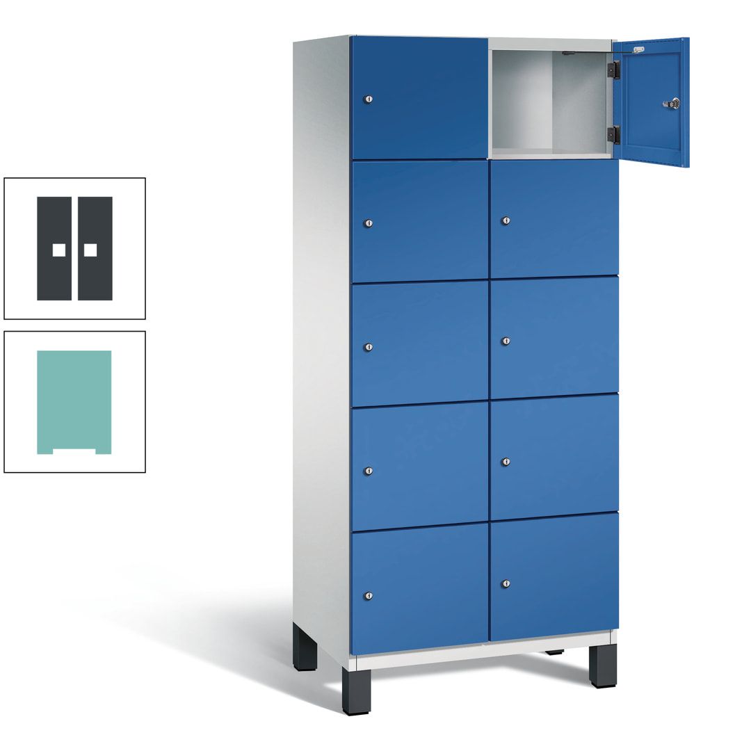 Fächerschrank, Stahlschrank, 10 Fächer, Türöffnungsbegrenzer, Füße, 1.980 x 800 x 525 mm (HxBxT), Korpus anthrazitgrau, Front anthrazitgrau