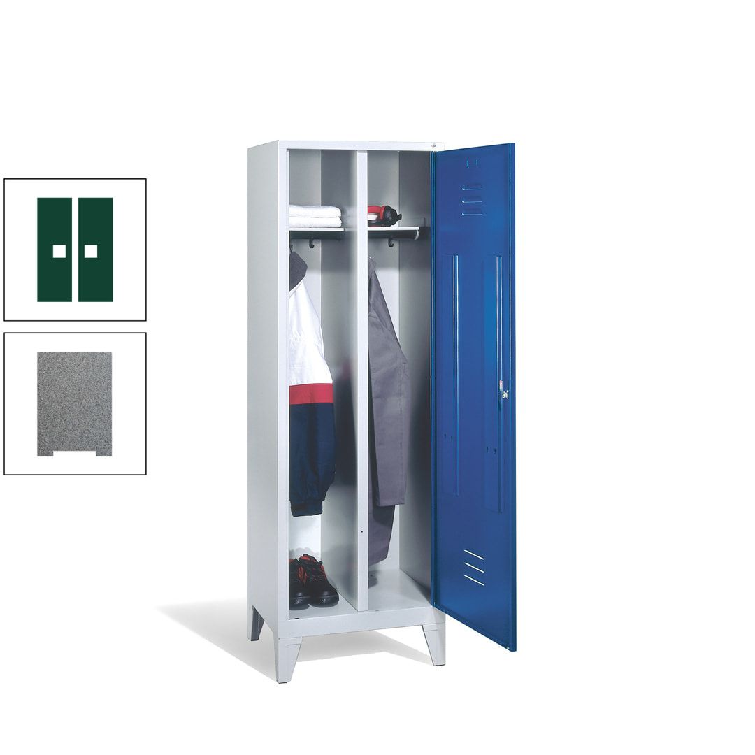 Doppel-Spind mit Großtür, Garderobenschrank mit Füßen, 2 Abteile a 300 mm, Korpus anthrazitgrau, Tür anthrazitgrau, 1.850 x 610 x 500 mm (HxBxT)